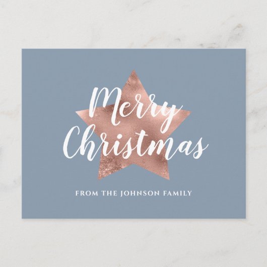 Modern Dusty Blue Rose Gold Star Frohe Weihnachten Postkarte (Vorderseite)