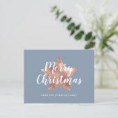 Modern Dusty Blue Rose Gold Star Frohe Weihnachten Postkarte (Stehend Vorderseite)