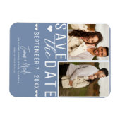 Modern Dusty Blue Save the Date 2 Foto Wedding Magnet (Horizontal)