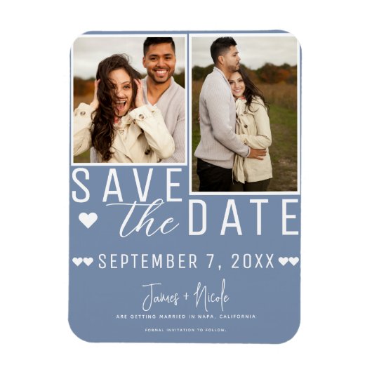 Modern Dusty Blue Save the Date 2 Foto Wedding Magnet (Vertikal)