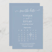 Modern Dusty Blue Script Calendar Save the Date Einladung (Vorne/Hinten)