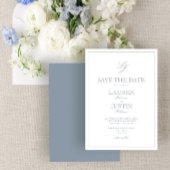 Modern Dusty Blue Script Monogram Save the Date Einladung