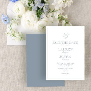 Modern Dusty Blue Script Monogram Save the Date Einladung