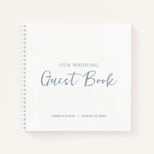 Modern Dusty Blue Script Wedding Guest Book Notizblock (Vorderseite)