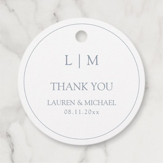 Modern Dusty Blue Simple Monogram Vielen Dank Geschenkanhänger (Rückseite)