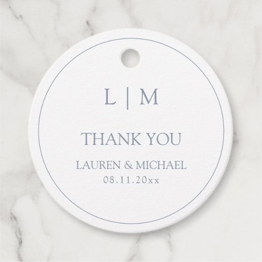 Modern Dusty Blue Simple Monogram Vielen Dank Geschenkanhänger (Vorderseite)