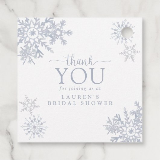 Modern Dusty Blue Snowflake Dusche Danke Geschenkanhänger (Rückseite)