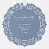Modern Dusty Blue Snowflakes Frohe Weihnachten Fot Ornament Karte (Rückseite)