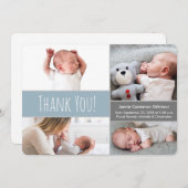 Modern Dusty Blue Soft Grau Begrüßung Zuhause Baby Dankeskarte (Vorne/Hinten)