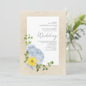 Modern Dusty Blue Sonnenblumenblume Boho Wedding Einladung (Stehend Vorderseite)