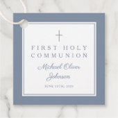 Modern Dusty Blue Thank You Boy First Communion Geschenkanhänger (Vorderseite)