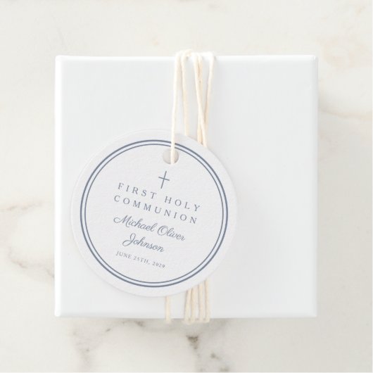 Modern Dusty Blue Thank You Boy First Communion Geschenkanhänger (Beispiel)