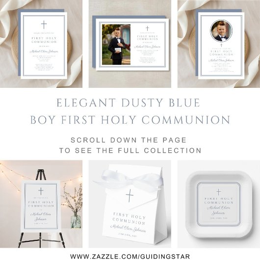 Modern Dusty Blue Thank You Boy First Communion Geschenkanhänger