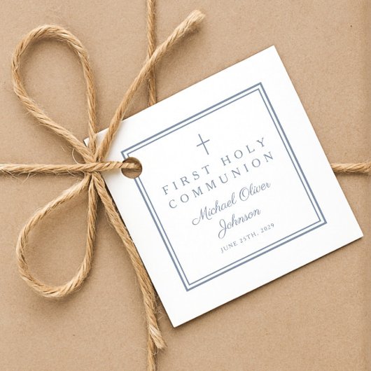 Modern Dusty Blue Thank You Boy First Communion Geschenkanhänger