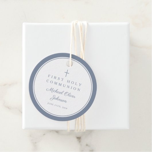 Modern Dusty Blue Thank You Boy First Communion Geschenkanhänger (Beispiel)