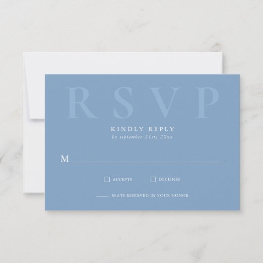 Modern Dusty Blue Typography Wedding RSVP Cards Karte (Vorderseite)