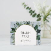 Modern Dusty Blue Watercolor Greenery Danke Postkarte (Stehend Vorderseite)