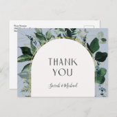 Modern Dusty Blue Watercolor Greenery Danke Postkarte (Vorne/Hinten)