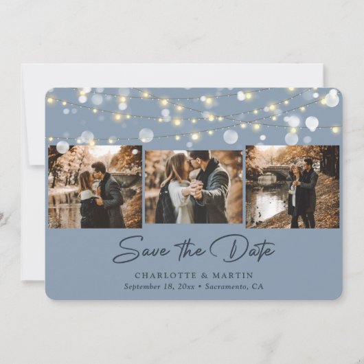 Modern Dusty Blue Wedding 3 Foto Save the Date (Vorderseite)