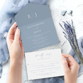 Modern Dusty Blue Wedding  All In One Einladung