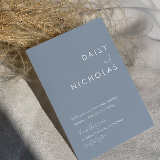 Modern Dusty Blue Wedding Einladung
