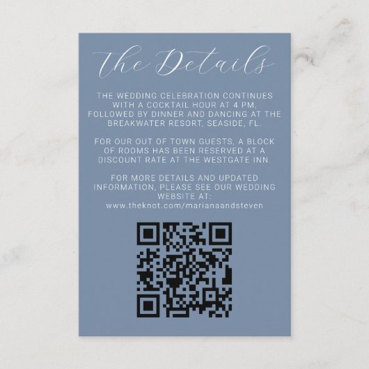 Modern Dusty Blue Wedding Einladung Details (Vorderseite)