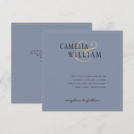 Modern Dusty Blue Wedding Einladung Gold