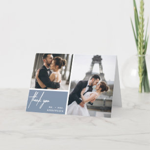 Modern Dusty Blue Wedding Foto Collage Danke
