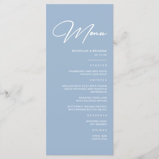 Modern Dusty Blue Wedding Menükarte (Vorderseite)