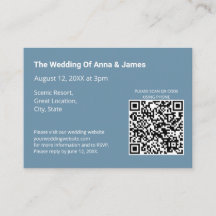 Modern Dusty Blue Wedding QR Code Enclosure Card