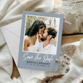 Modern Dusty Blue Wedding | QR-Code Save the Date Einladung