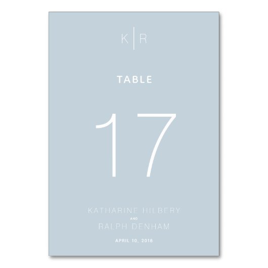 Modern Dusty Blue Wedding Tischnummer Card (Rückseite)