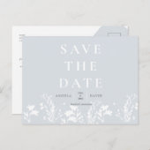 Modern Dusty Blue White Floral Save the Date Postkarte (Vorne/Hinten)