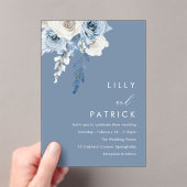 Modern Dusty Blue & White Floral Wedding Acryleinladungen (Insitu (Handheld))