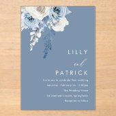 Modern Dusty Blue & White Floral Wedding Acryleinladungen (Vorderseite)