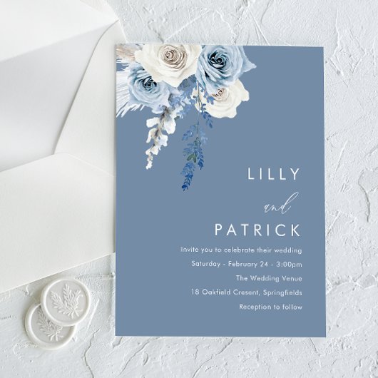 Modern Dusty Blue & White Floral Wedding Acryleinladungen