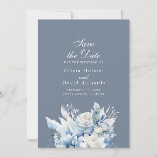 Modern Dusty Blue Wildfower Save the Date Card (Vorderseite)
