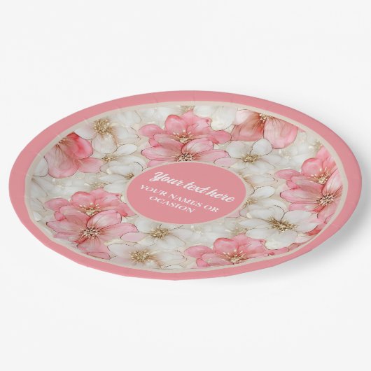 Modern dusty pink and gold birthday plate design pappteller (Schrägansicht)