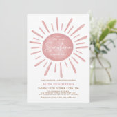 Modern Dusty Pink Boho Sunshine Girl Babydusche Einladung (Stehend Vorderseite)