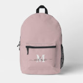Modern Dusty Pink Custom Monogram Name Bedruckter Rucksack (Vorderseite)