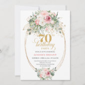 Modern dusty pink floral gold 70th birthday invite einladung (Vorderseite)