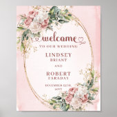 Modern Dusty Pink Floral Gold Glitter Welcome Sign Poster (Vorne)