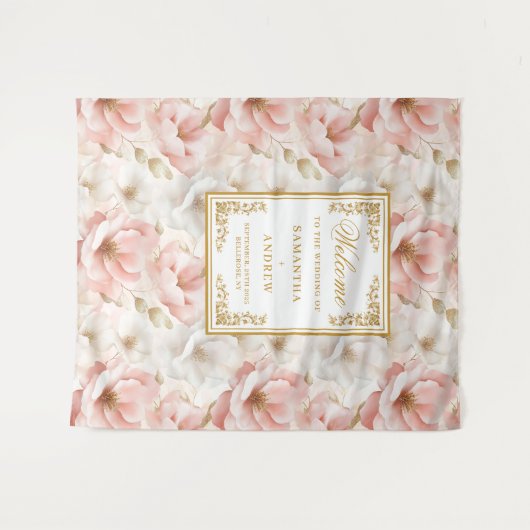 Modern Dusty Pink Ivory Gold Wedding Banner Wandteppich (Vorderseite (Horizontal))
