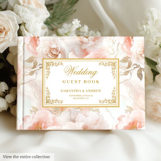 Modern Dusty Pink Ivory Gold Wedding Guest Book Gästebuch