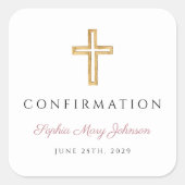 Modern Dusty Pink Religious Girl Confirmation Quadratischer Aufkleber (Vorderseite)