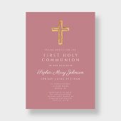 Modern Dusty Pink Religious Girl First Communion Einladung