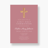 Modern Dusty Pink Religious Girl First Communion Einladung