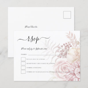 Modern Dusty Pink Tinted Florals Wedding RSVP Einladungspostkarte