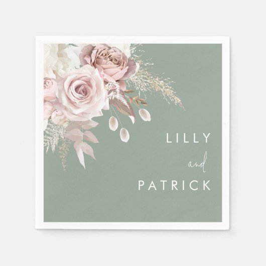 Modern Dusty Rose Blush & Sage Wedding Serviette (Vorderseite)