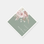 Modern Dusty Rose Blush & Sage Wedding Serviette (Ecke)